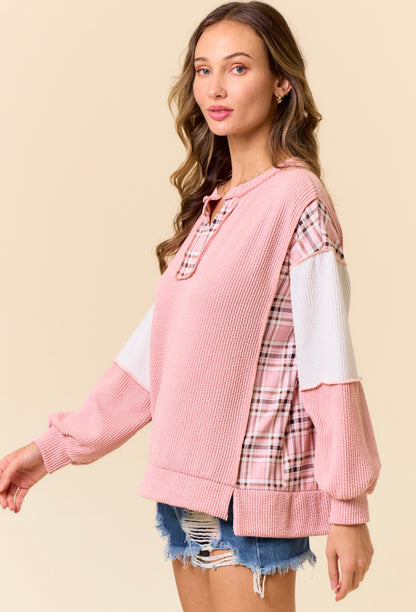 Lovely Melody Plaid Ribbed tops