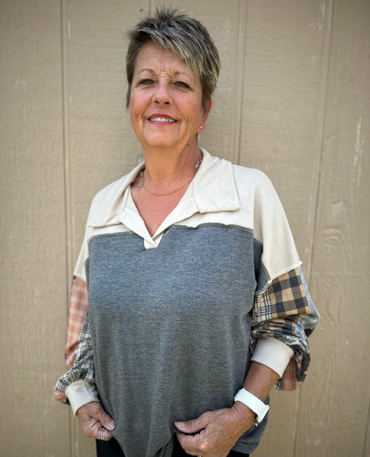 Haptics Plaid Patchwork top