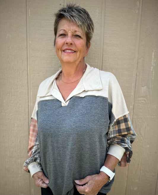 Haptics Plaid Patchwork top