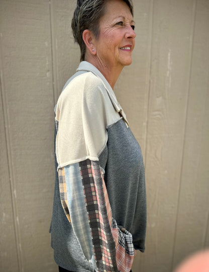 Haptics Plaid Patchwork top