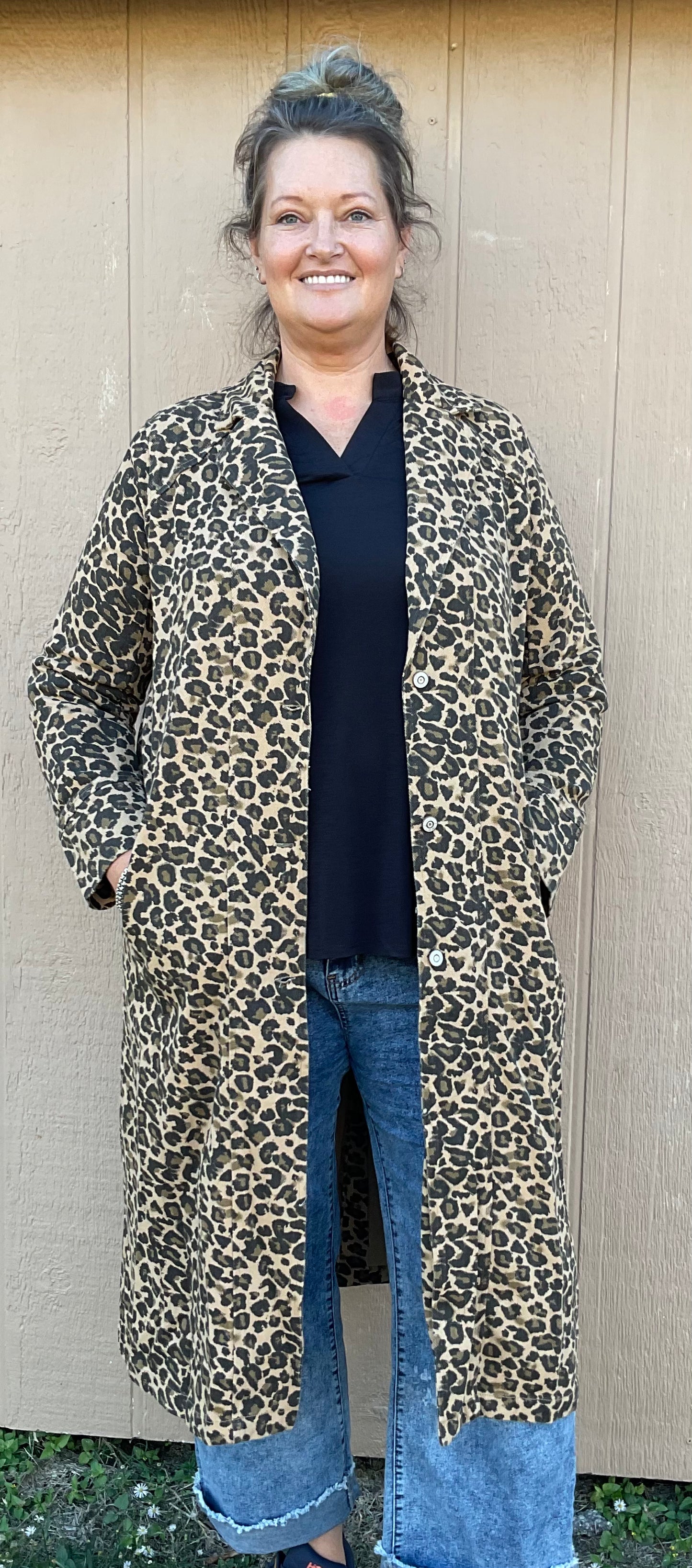 Davi & Dani Leopard Denim Duster