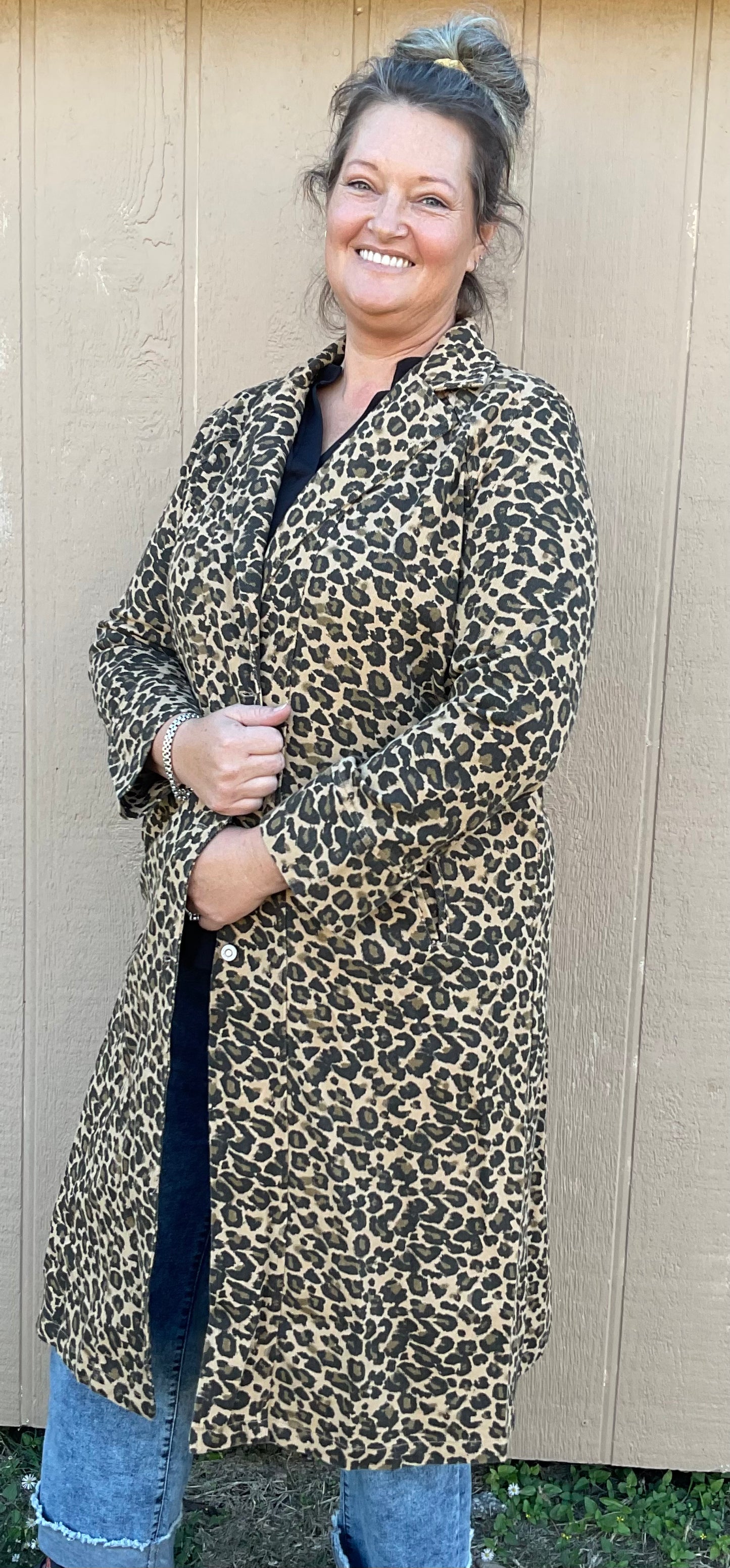 Davi & Dani Leopard Denim Duster