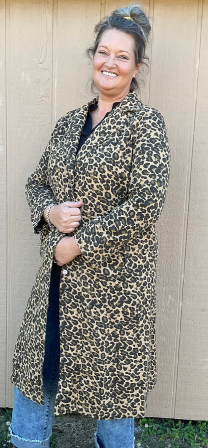 Davi & Dani Leopard Denim Duster