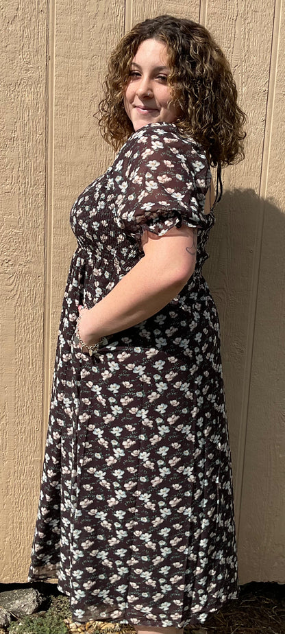 Wishlist Puss Sleeve Floral Midi Dress