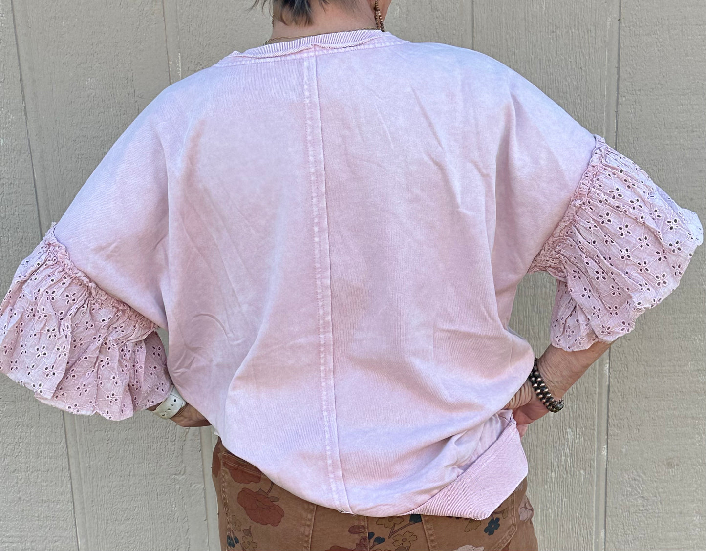 Easel Lace Bubble Short Sleeve top