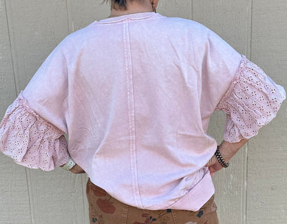 Easel Lace Bubble Short Sleeve top