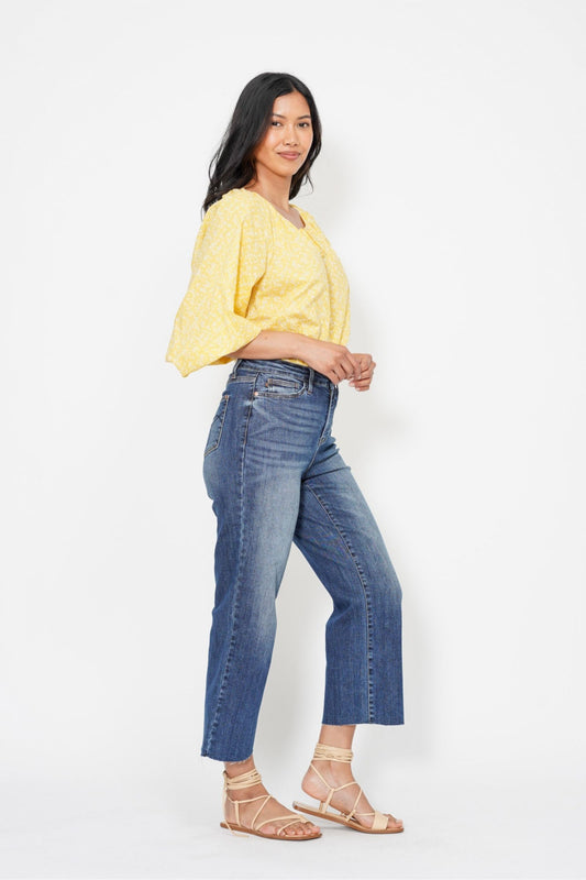 **Judy Blue High Waist Wide Crop w/ Embroidered Back Pocket Plus Size
