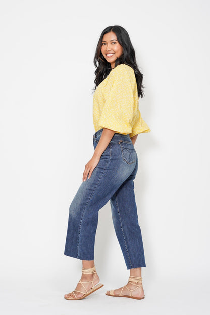 **Judy Blue High Waist Wide Crop w/ Embroidered Back Pocket Plus Size