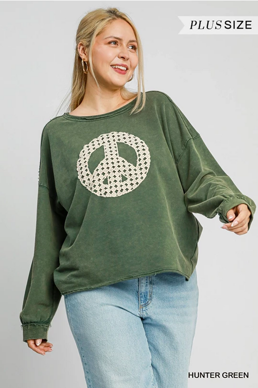 Umgee French Terry Peace Sign Top Reg + Plus Size