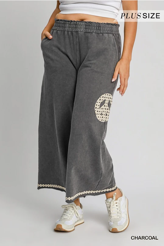 Umgee French Terry Peace Sign Pants Reg + Plus Size