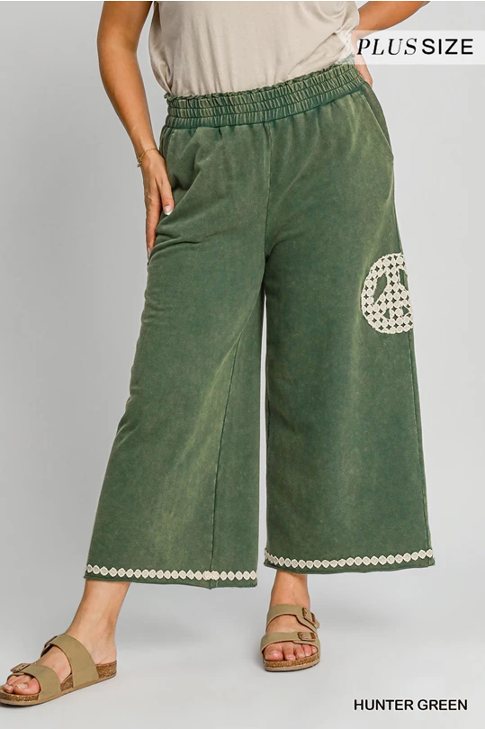 Umgee French Terry Peace Sign Pants Reg + Plus Size