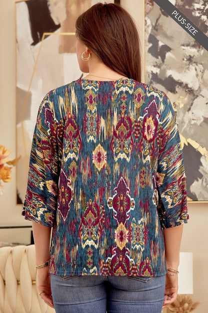 Dear Scarlett Teal Multicolored Boyfriend Top Reg + Plus Size