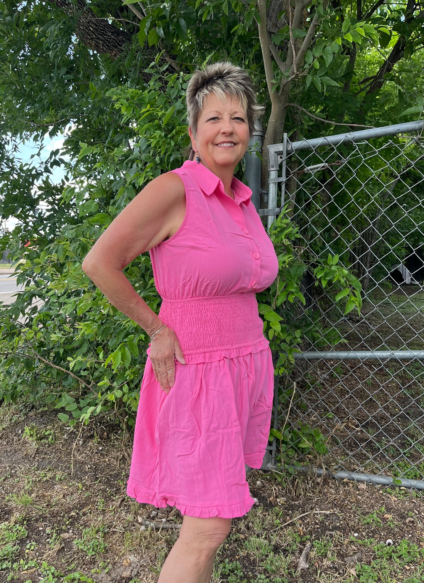 Smocked Mini Shirt Dress