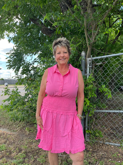 Smocked Mini Shirt Dress