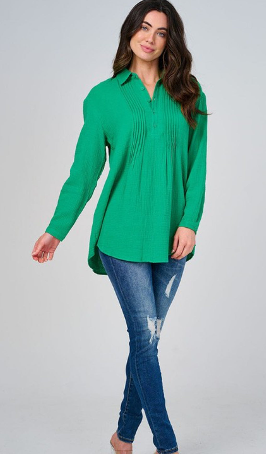 Blue Velvet Crinkle Cotton Blouse