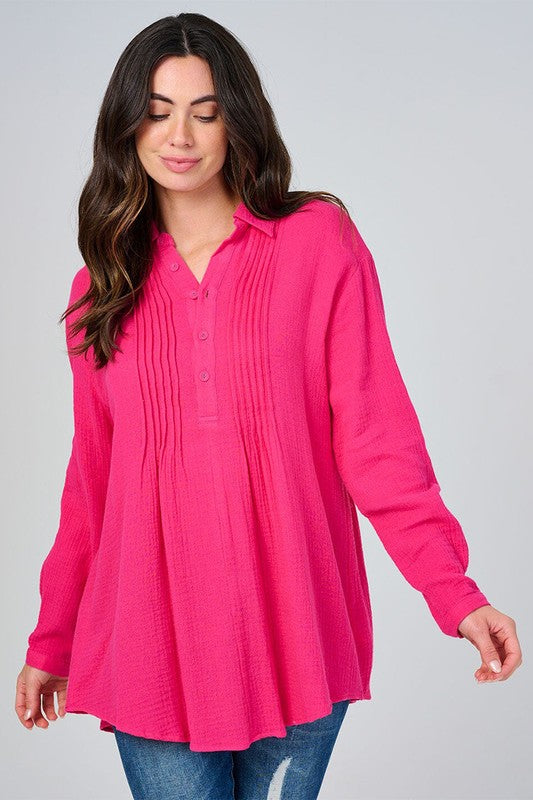 Blue Velvet Crinkle Cotton Blouse