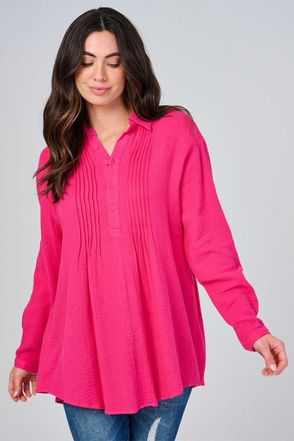 Blue Velvet Crinkle Cotton Blouse