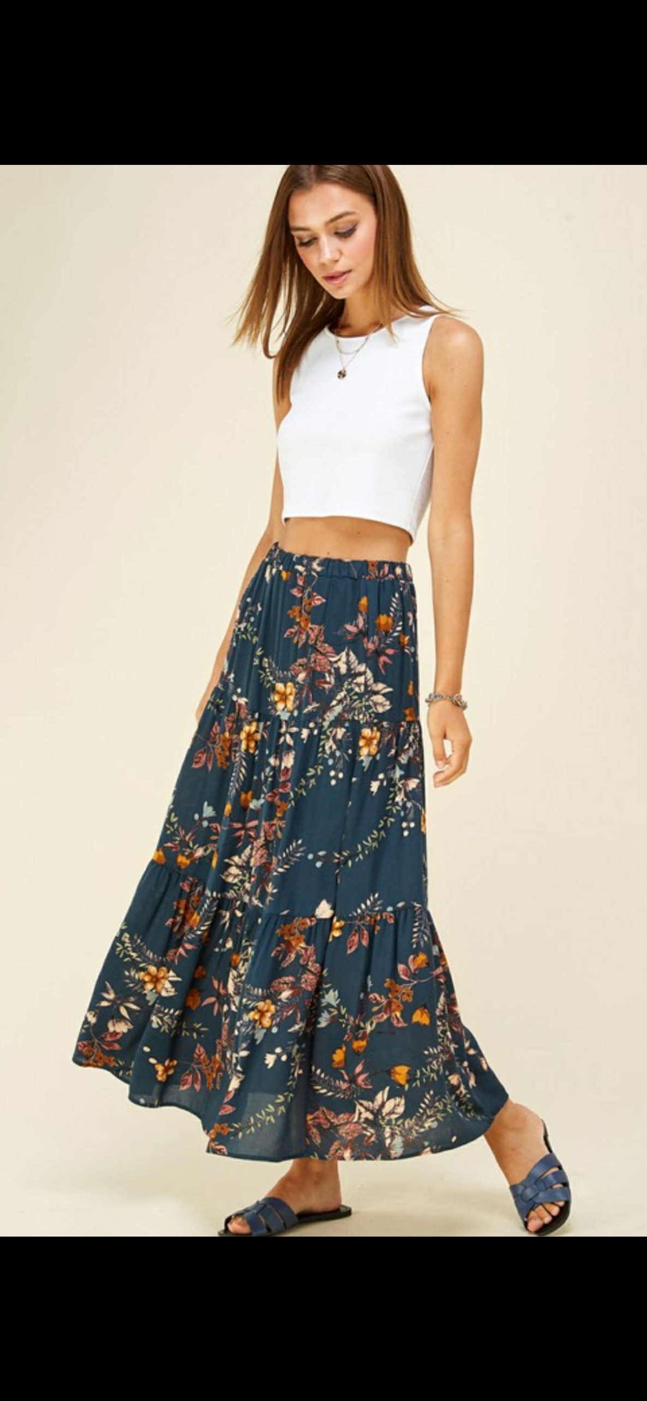 Midi Blue Floral Skirt