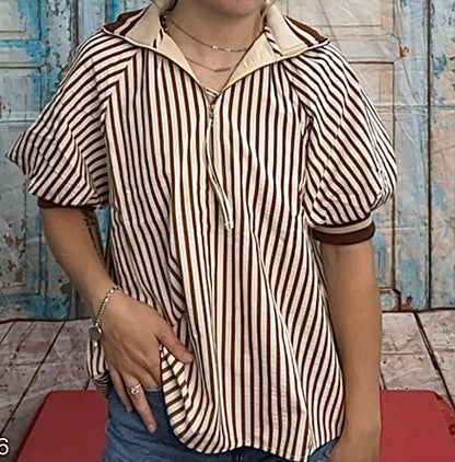Carmel Half Zip Striped Top