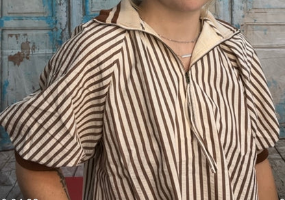 Carmel Half Zip Striped Top