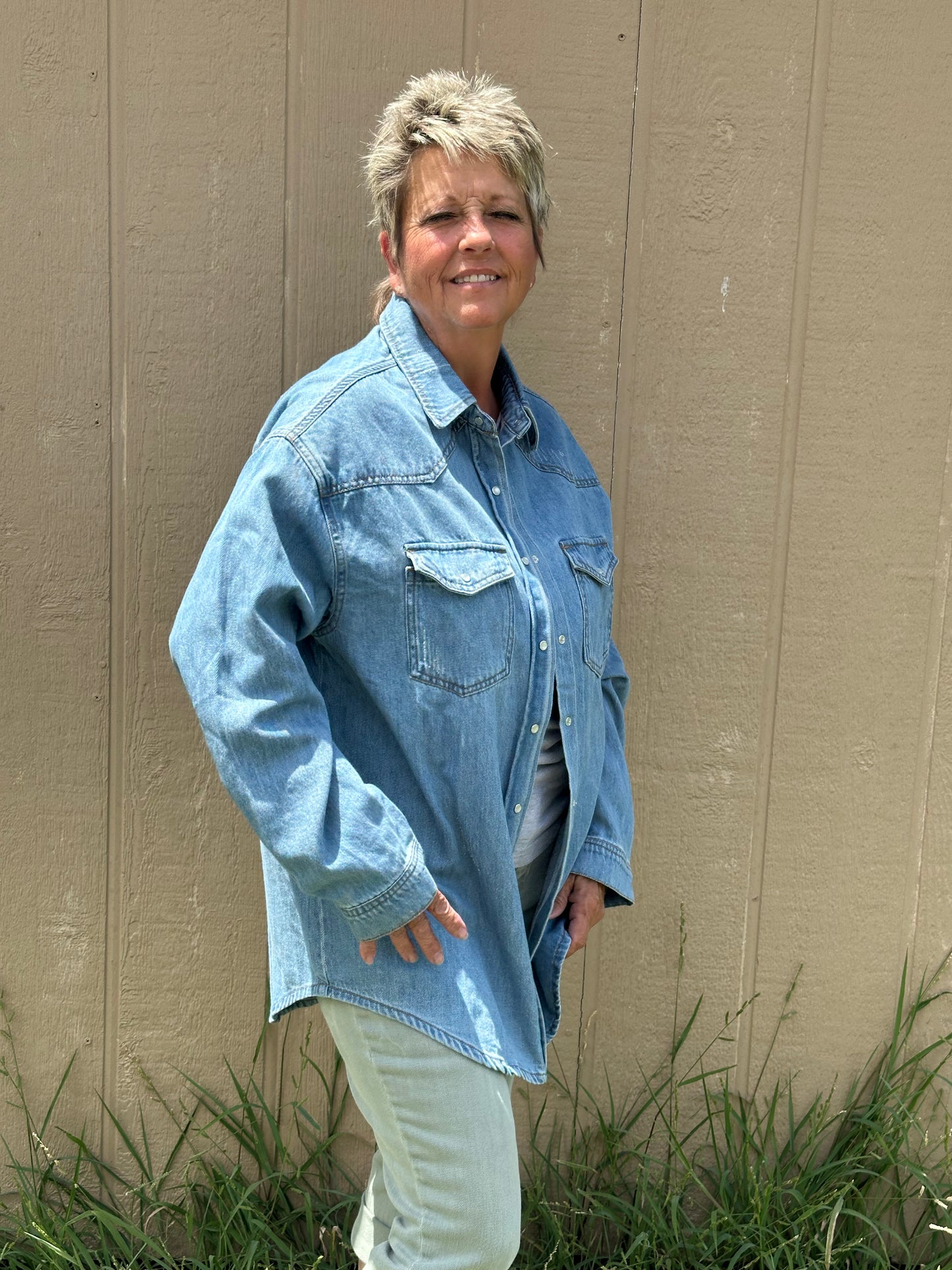 Risen long sleeve button down top