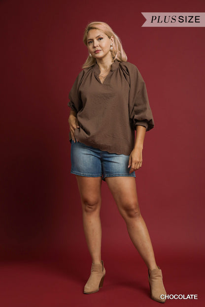 Umgee Textured Scalloped Plus Top