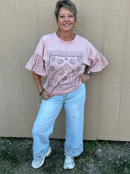 Easel Lace Bubble Short Sleeve top