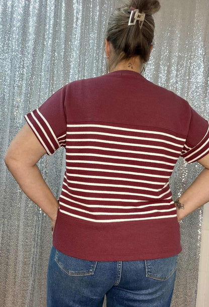 Tres Bien Cloudy Knit Striped SS Top