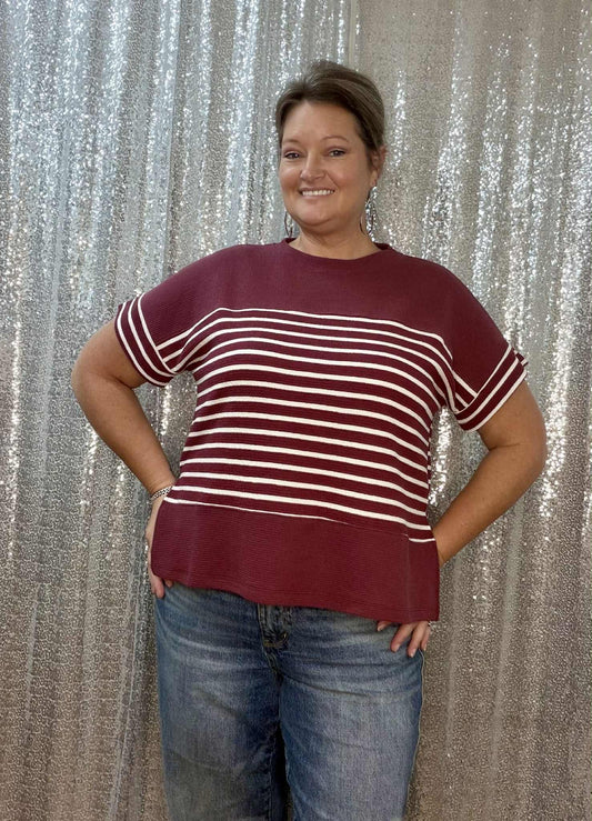 Tres Bien Cloudy Knit Striped SS Top