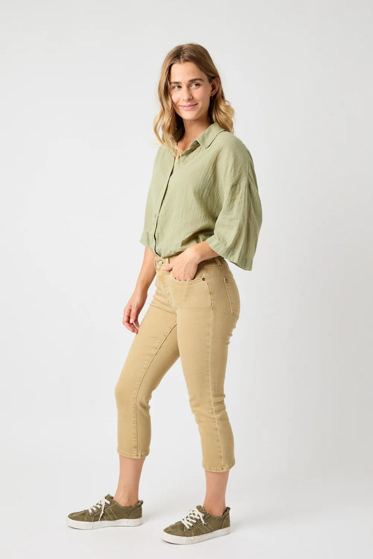 **Judy Blue Ava Mid Rise Khaki Capri