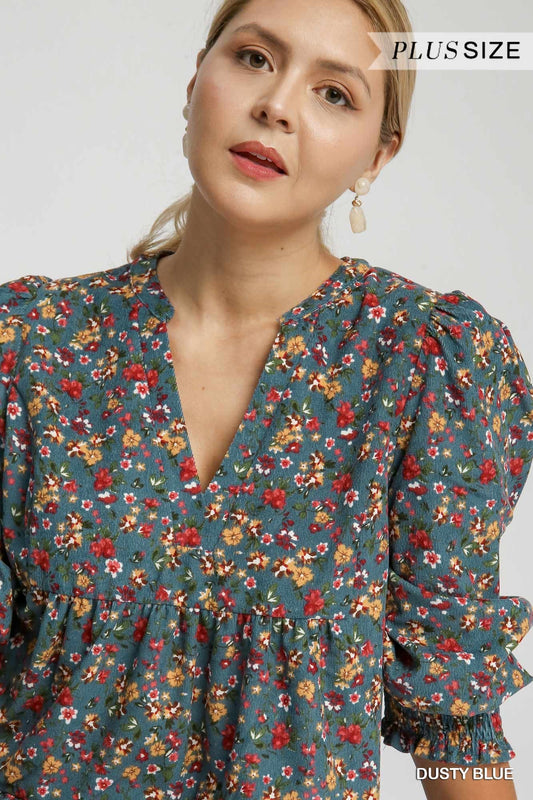Umgee Floral V-Neck Dress Plus size