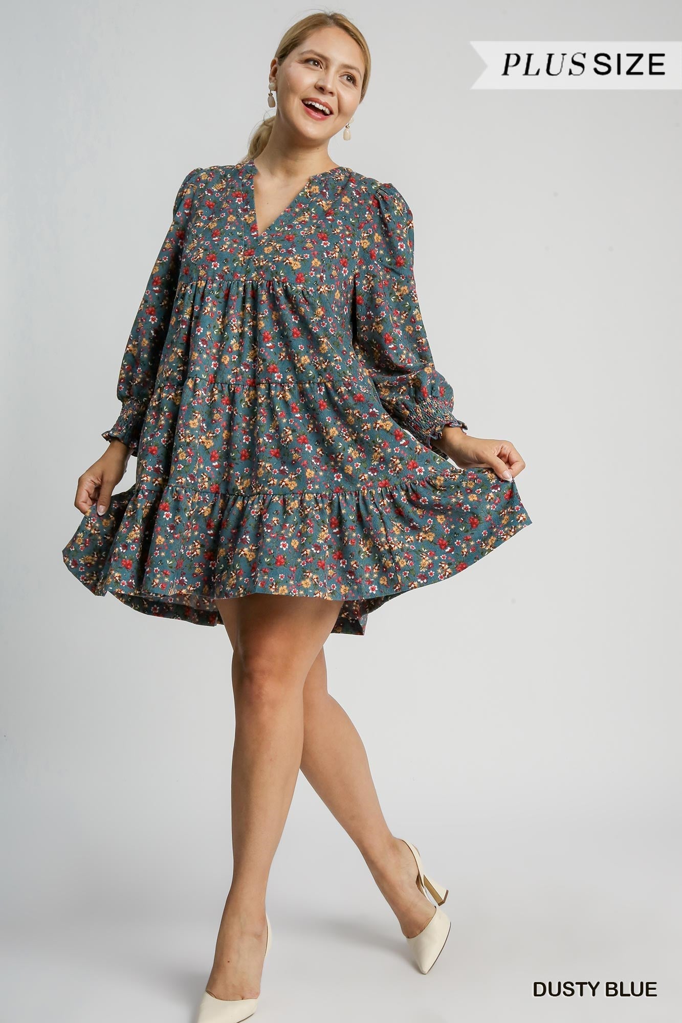 Umgee Floral V-Neck Dress Plus size