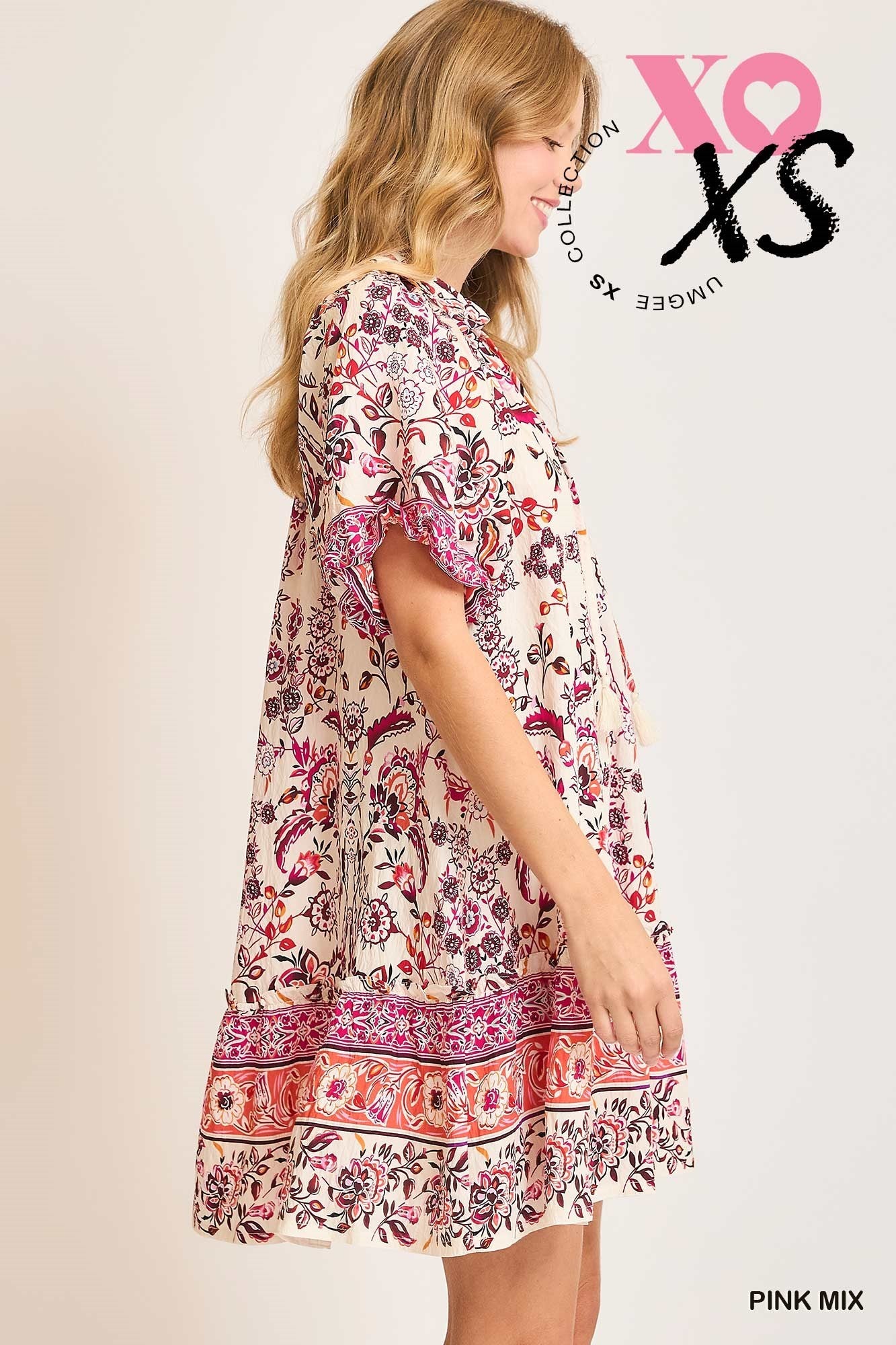 Umgee Boho Chic Black Mix Floral Mini Dress