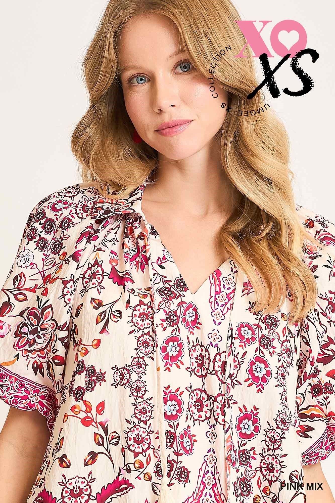 Umgee Boho Chic Black Mix Floral Mini Dress