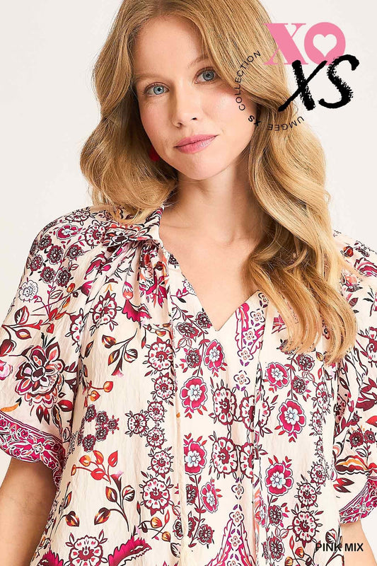 Umgee Boho Chic Black Mix Floral Mini Dress