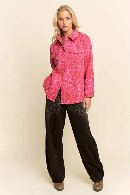 Davi & Dani Pink leopard print denim jacket