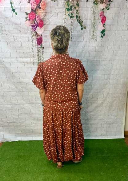 Brunch Date Floral Bubble Hem Shirt