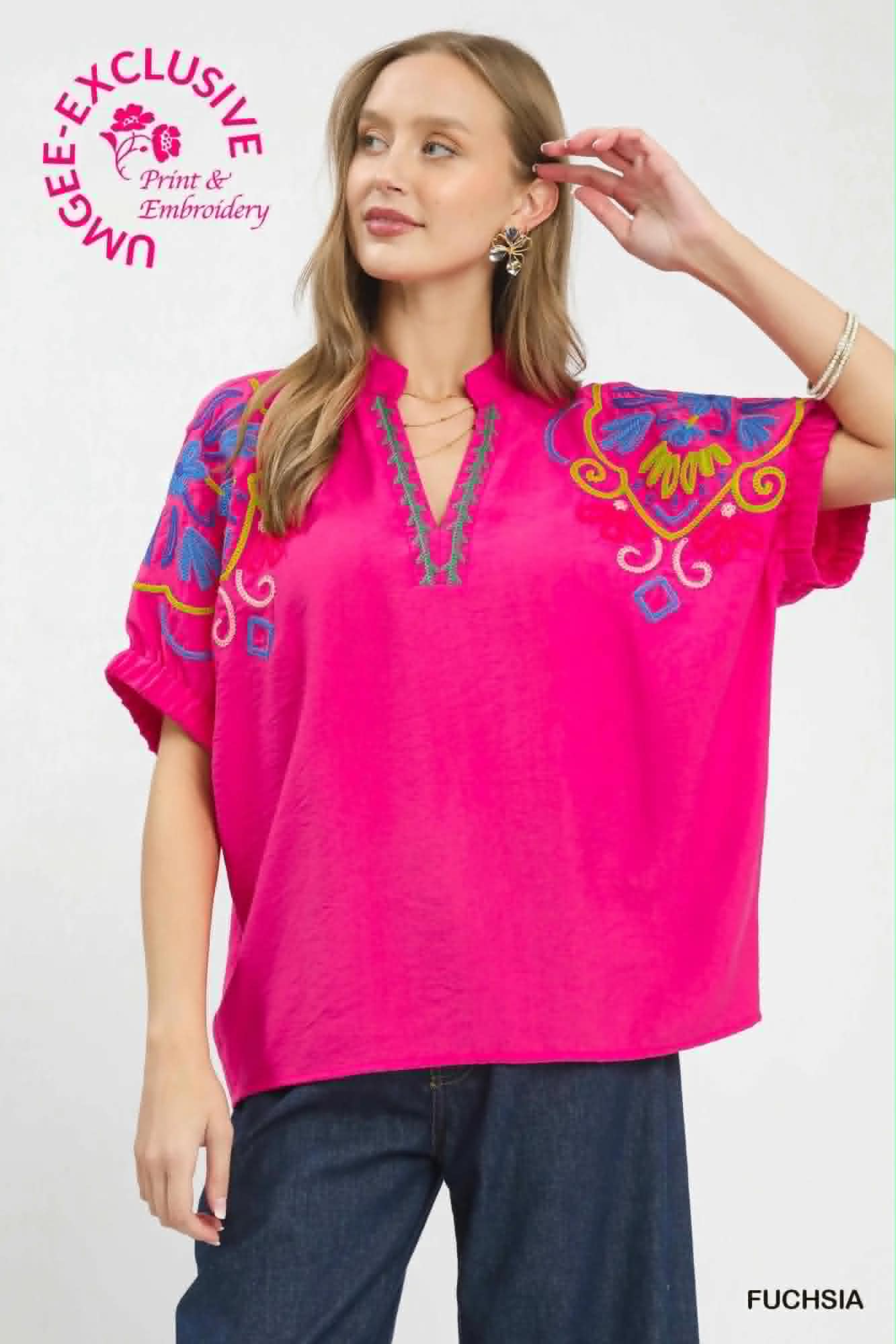 Umgee multicolor Embroidered Plus top
