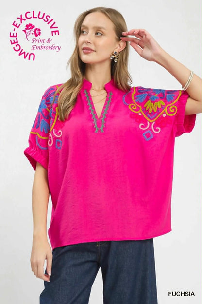 Umgee multicolor Embroidered Plus top