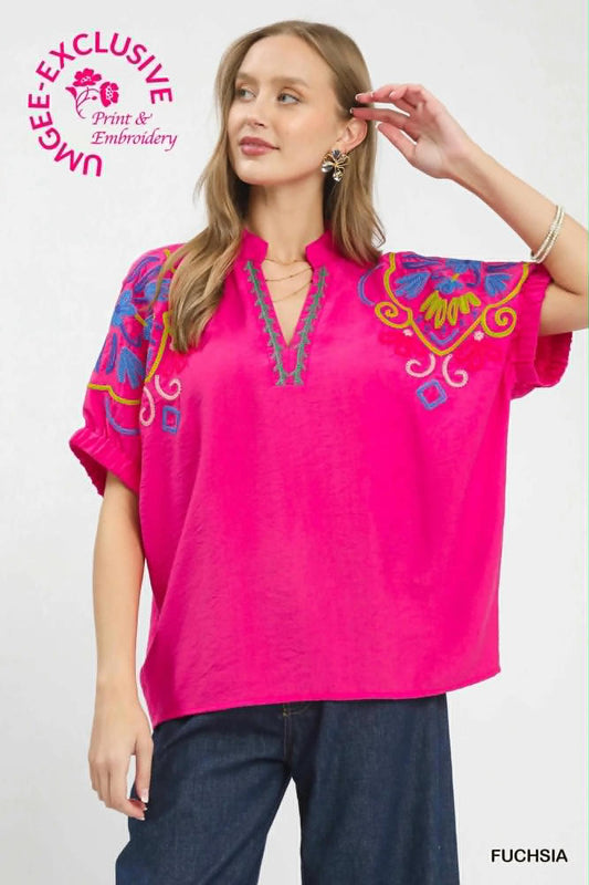 Umgee multicolor Embroidered Plus top
