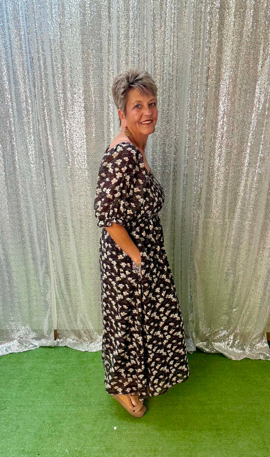 Wishlist Puff Sleeve Floral Midi Dress