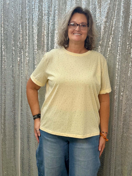 Davi & Dani Rhinestone Crew Neck Top PLUS