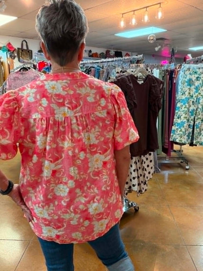 umgee coral puff sleeve top