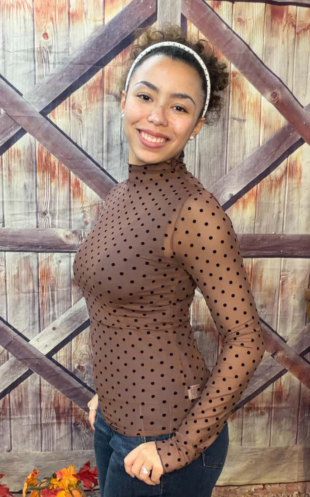 New Me Polka Dot Mesh Top
