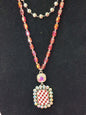 Iridescent Hues of Red Rhinestones & Checked Pendant
