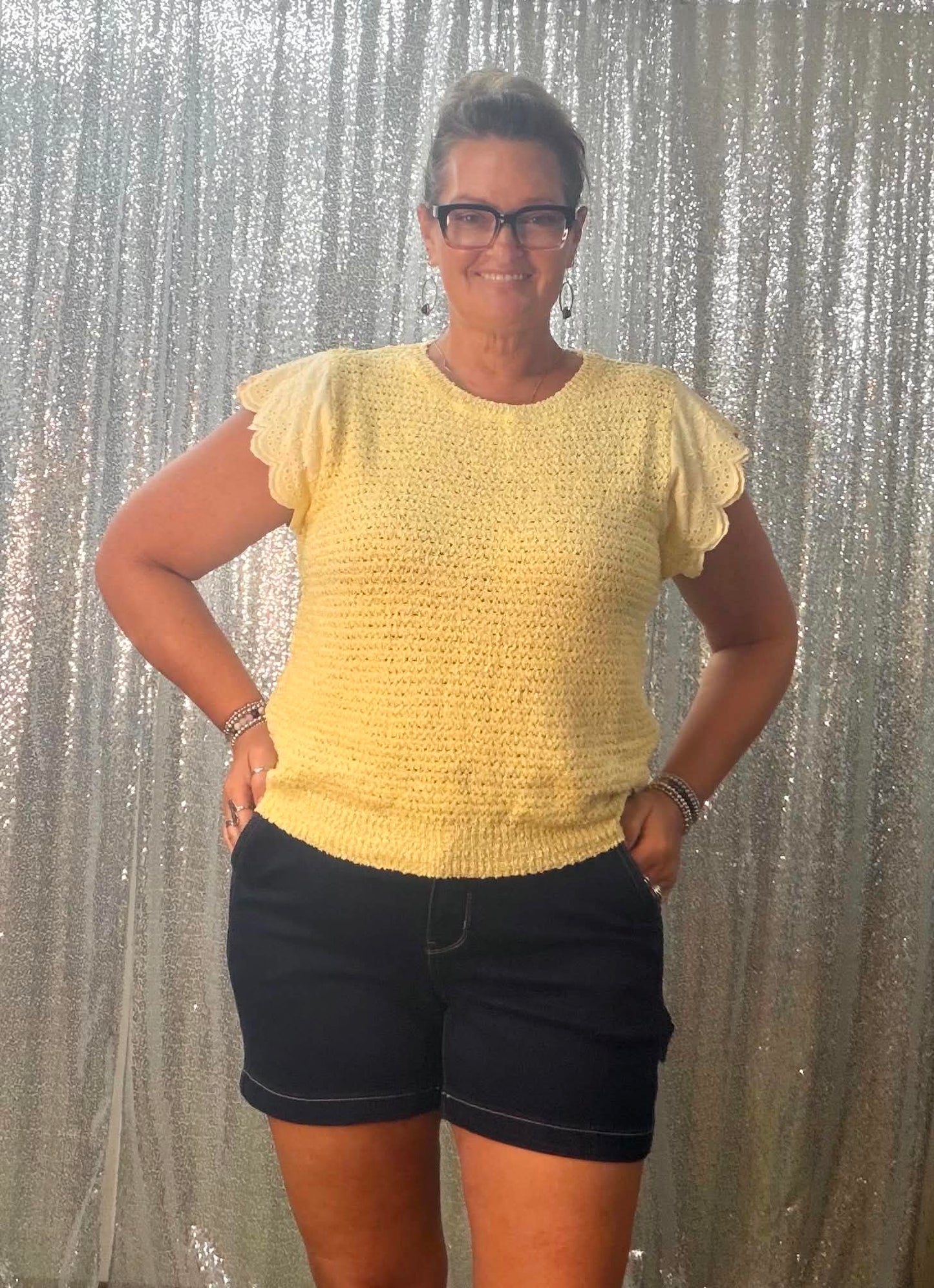 Easel Lace Cap Sleeve Knitted Sweater