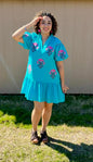 Umgee Boho floral Mini dress turquoise