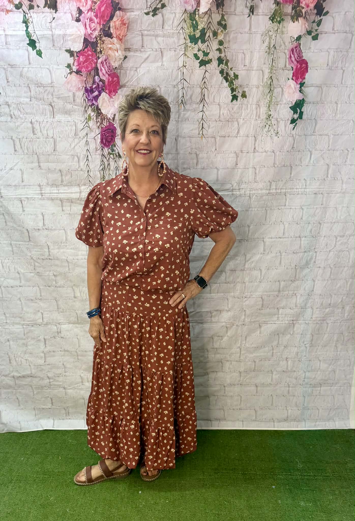 Brunch Date Floral Bubble Hem Shirt