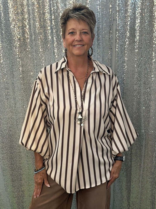 Vine & Love bubble slv striped blouse