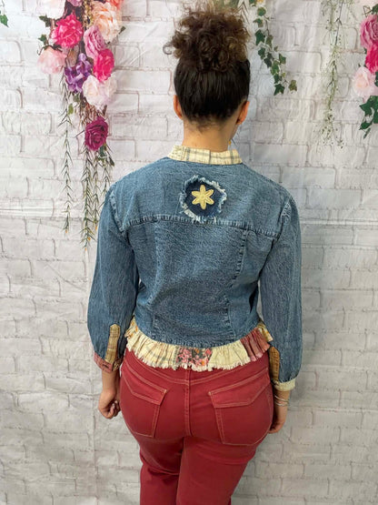 YOUNG THEADS DENIM BUTTON FRONT PATCHWORK